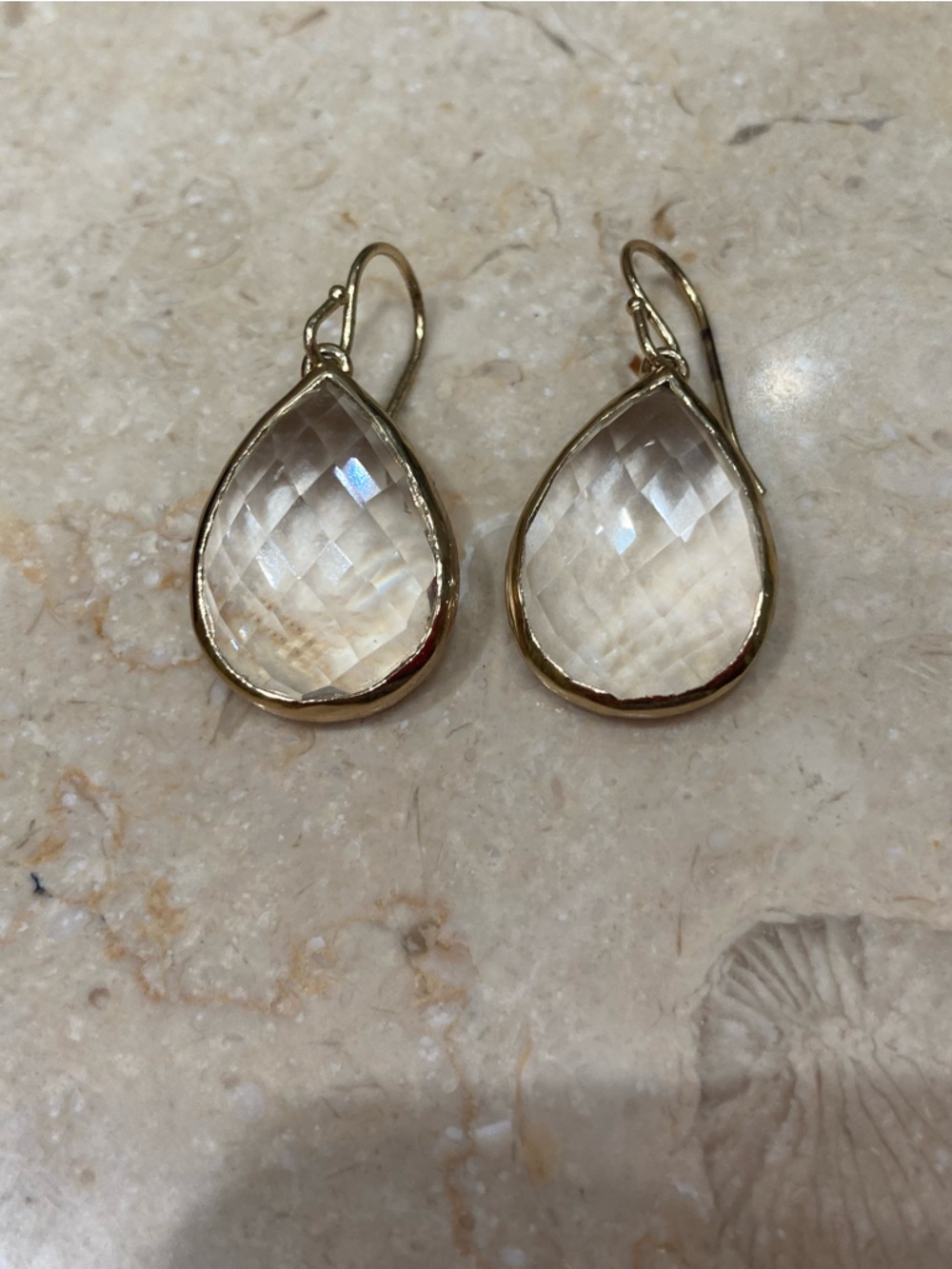 Gold Teardrop Clear Crystal Drop Earrings - Fine Jewelry